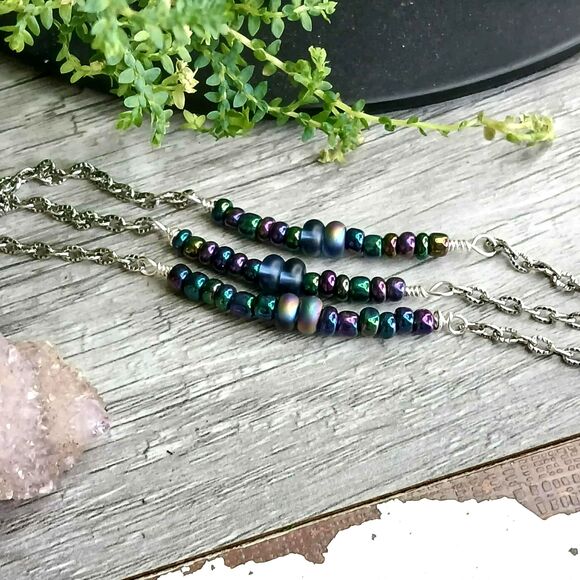 Holographic Beaded Anklet Bracelet, Adjustable Metallic Rainbow Jewelry - Picture 3 of 3